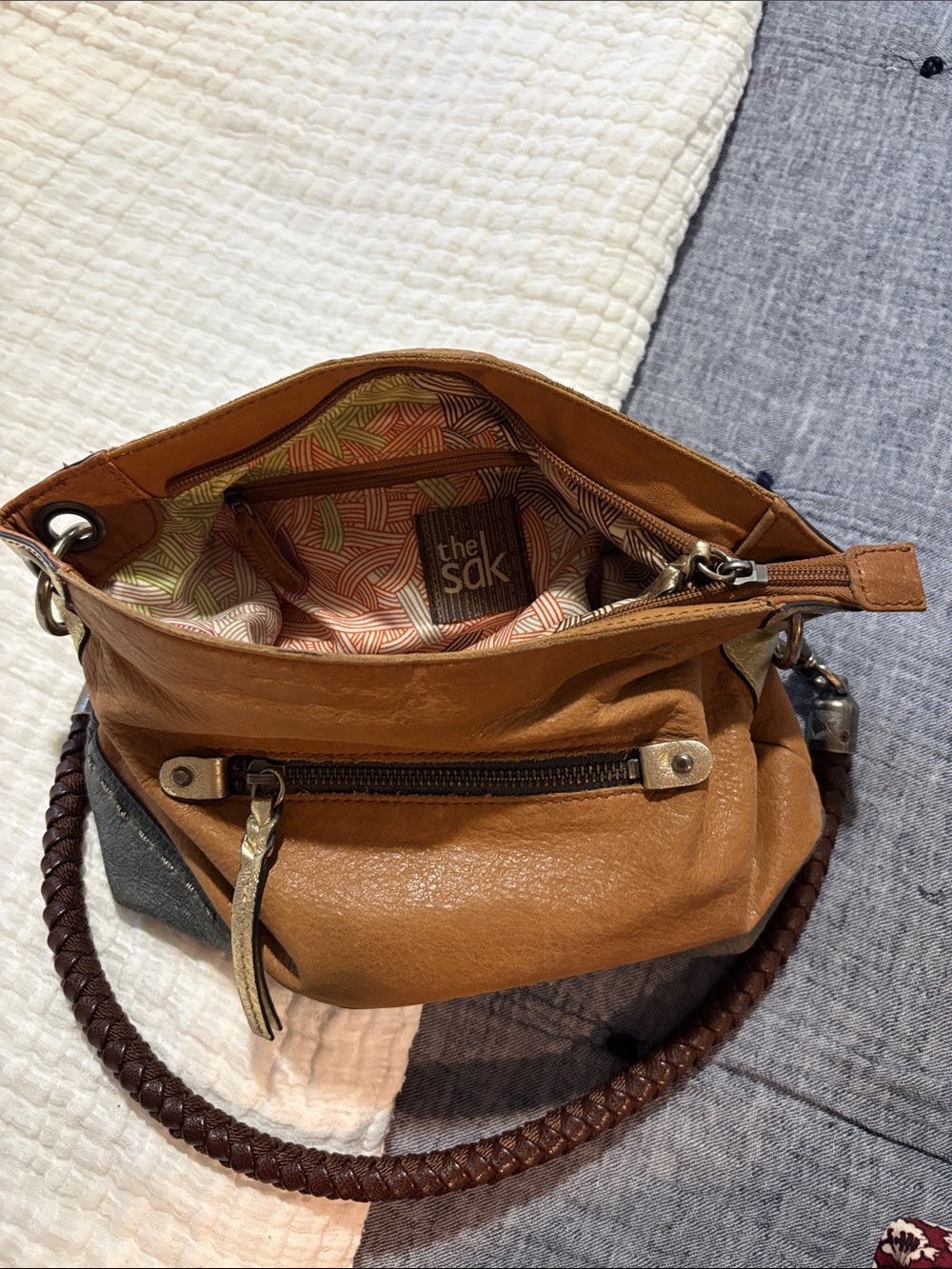 The Sak Brown & Teal Two-Tone Leather Shoulder Bag
